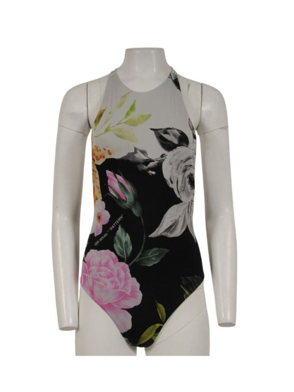 Off White Womens One Piece Floral Swimsuit Black White Size M- No Size Tag Read